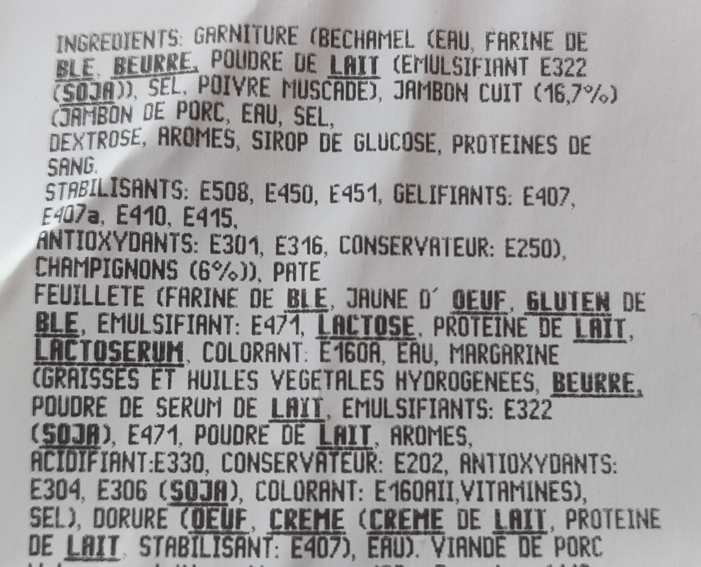 Feuilleté jambon champignons - Ingrédients