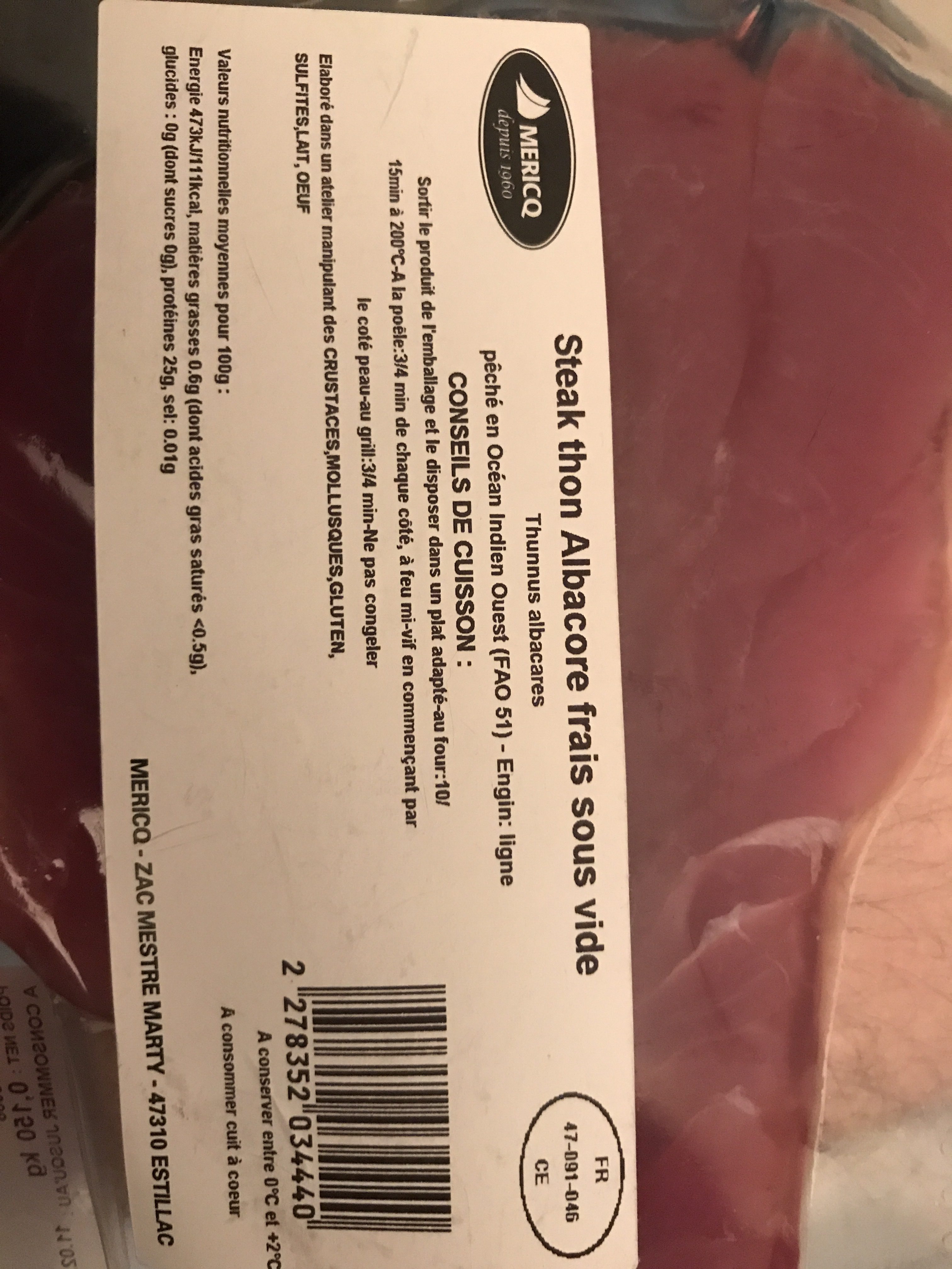 Steak thon albacore frais soys vide - Ingredients - fr