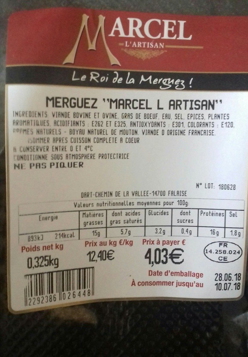 Merguez "Marcel l'artisan" - Ingrédients