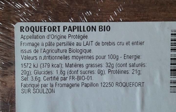 Roquefort papillon - Nutrition facts - fr