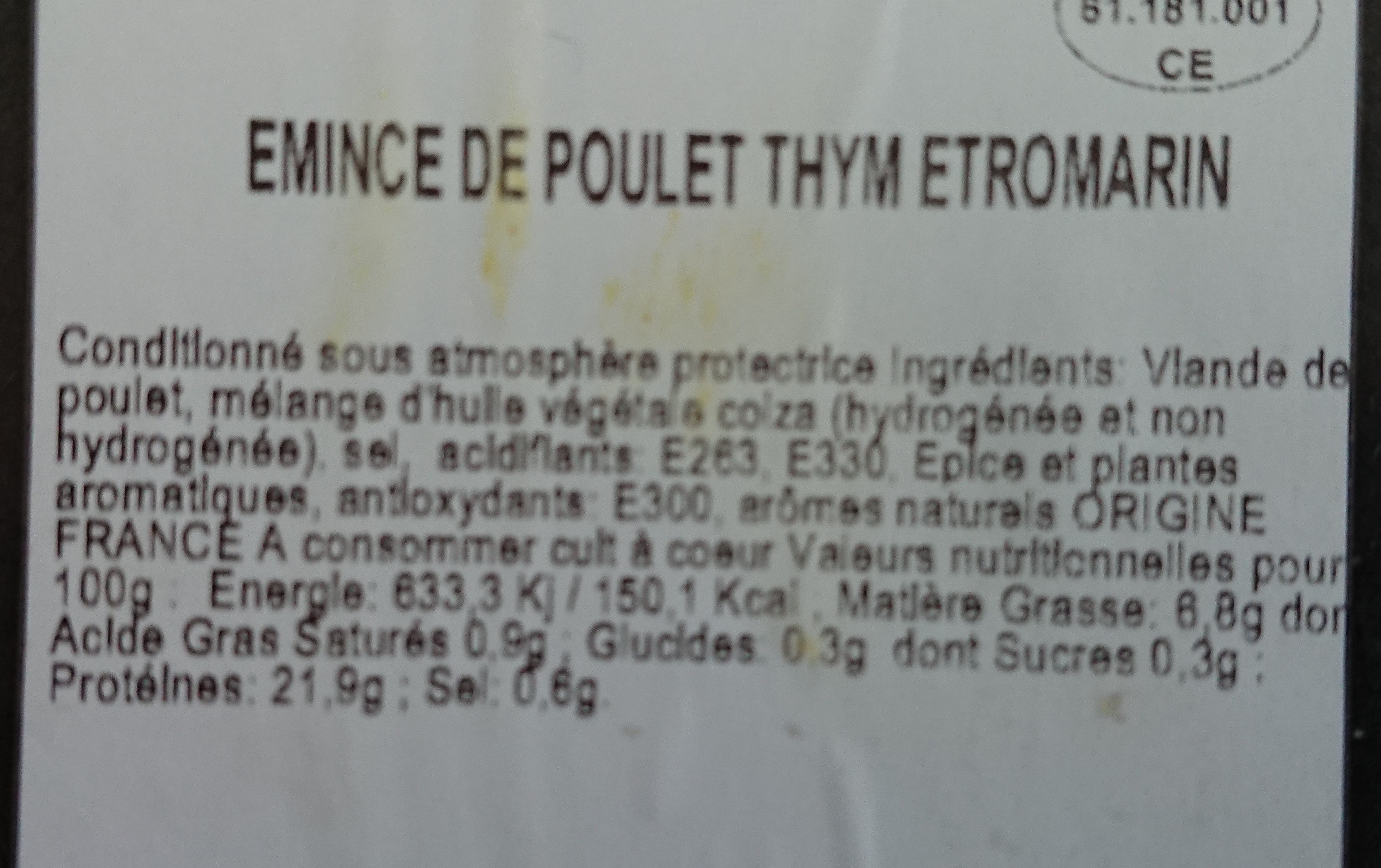 émincé de poulet thym et romarin - Ingredients - fr