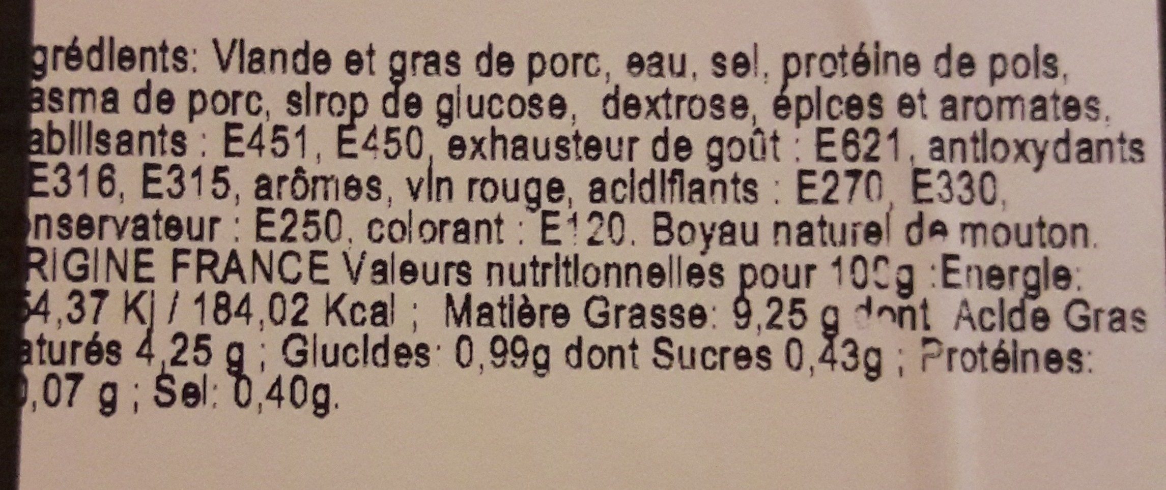 Saucisses de francfort - Ingrédients