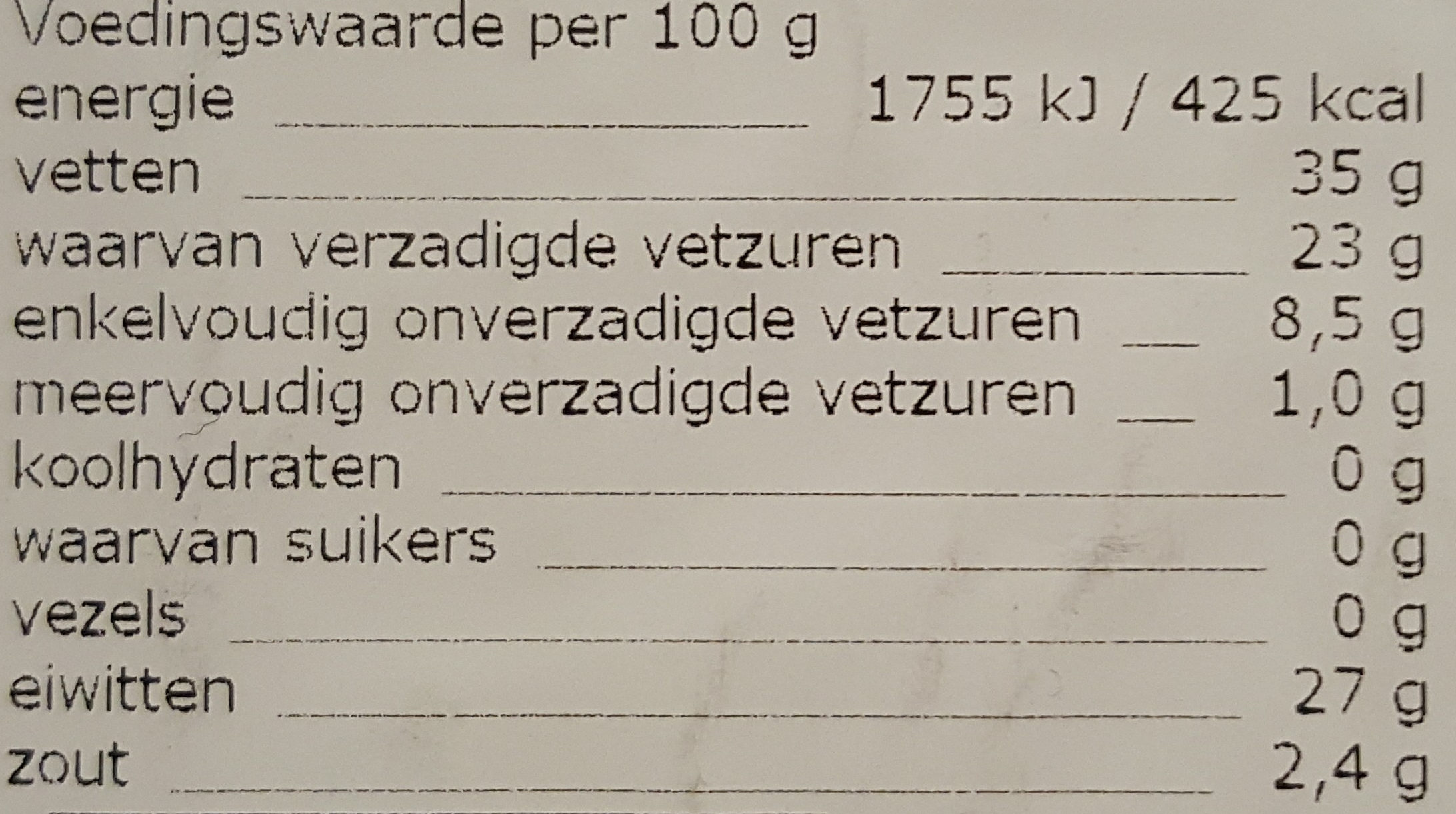 Zaanlander 48+ - Nutrition facts - nl
