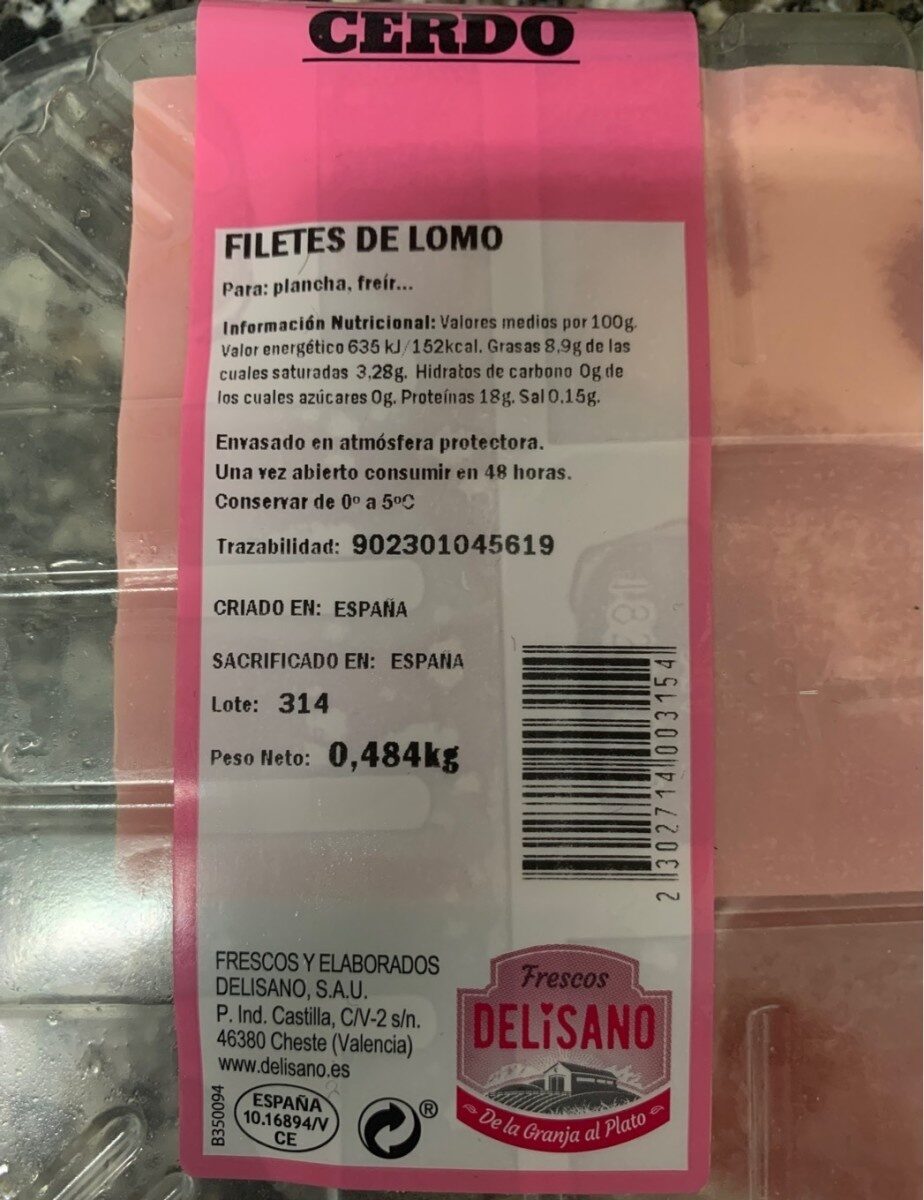 Filetes de lomo - Nutrition facts - es