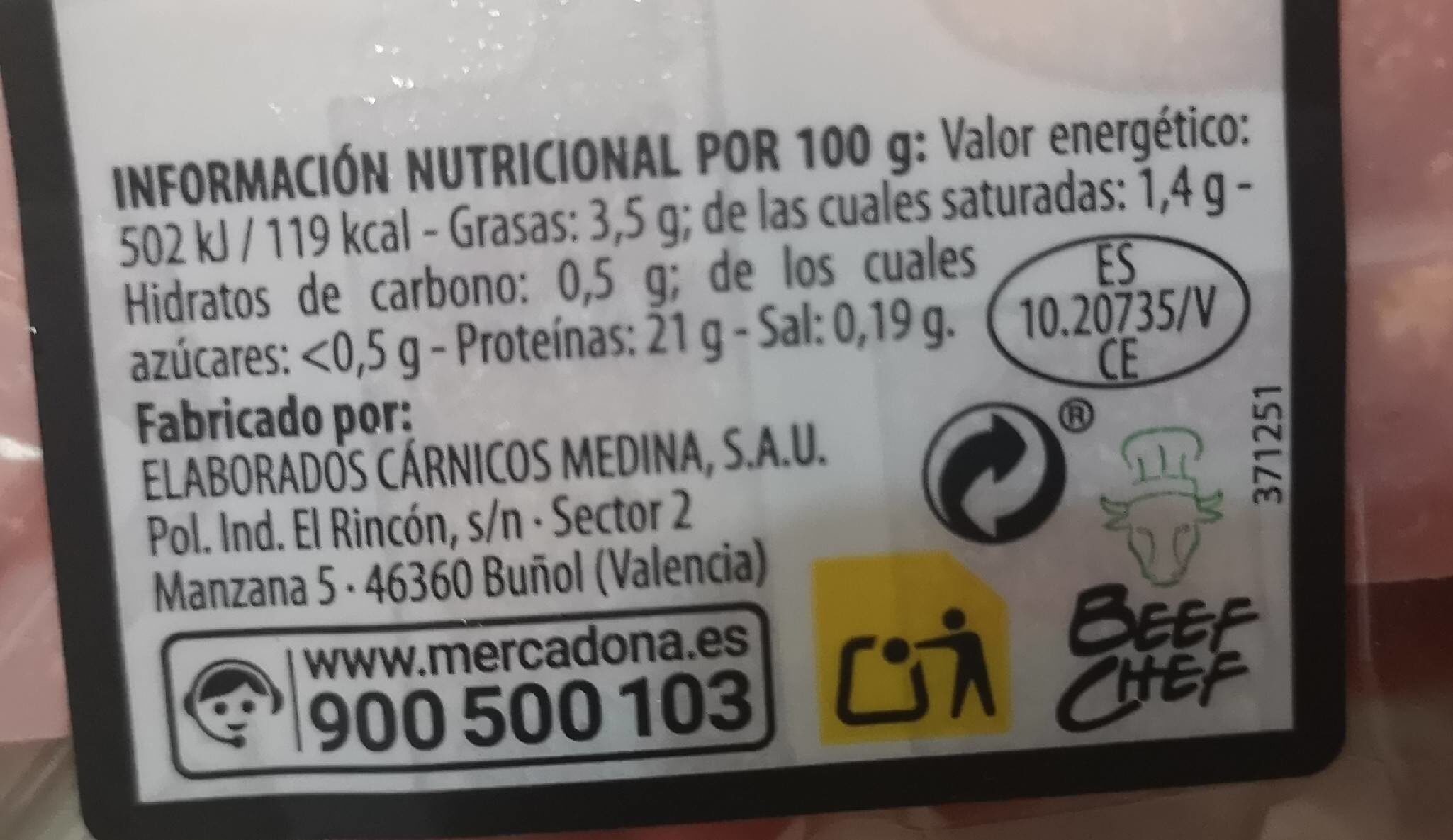 Vacuno a tacos - Nutrition facts - es