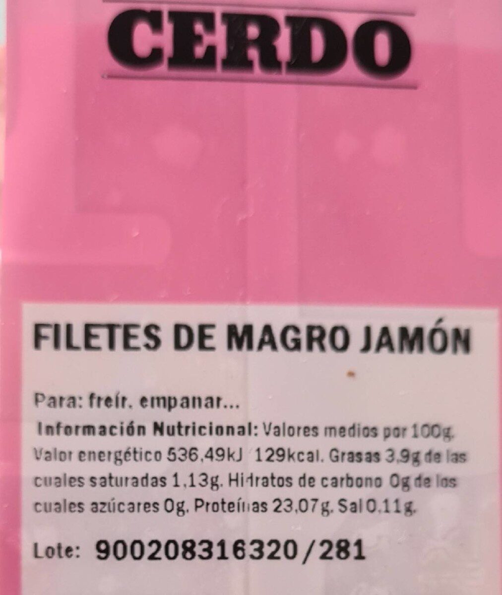 Filetes de magro de jamón - Nutrition facts - es