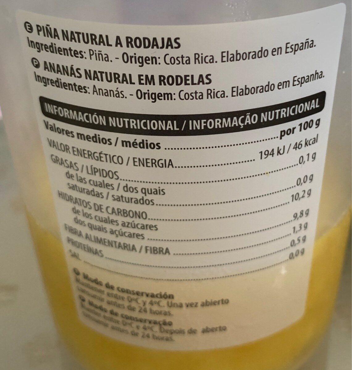 Piña natural a rodajas - Nutrition facts - es