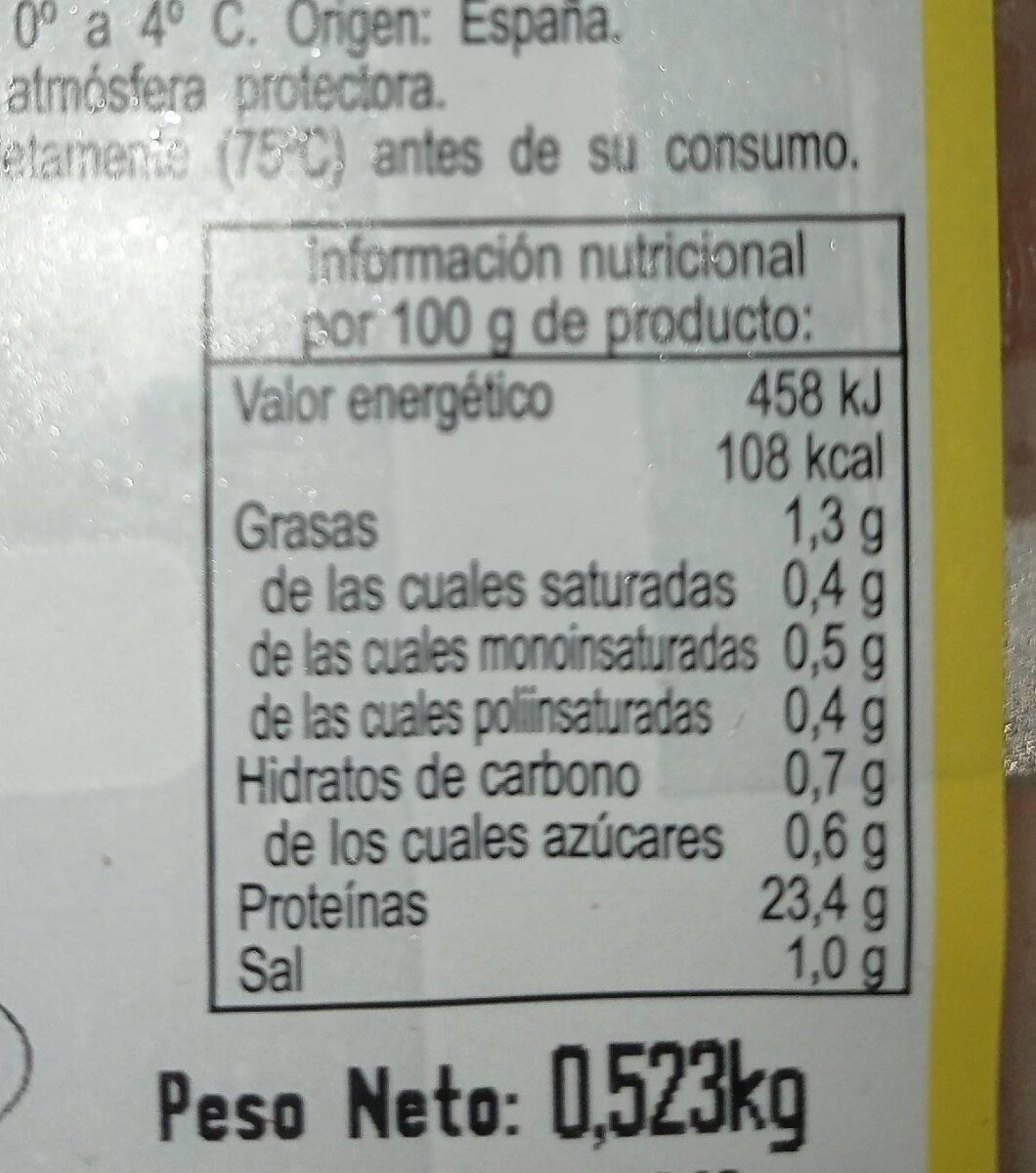 Filete de pechuga extra tierna - Informació nutricional - es