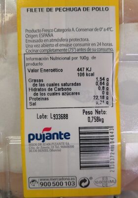 Pechugas enteras - Nutrition facts - es