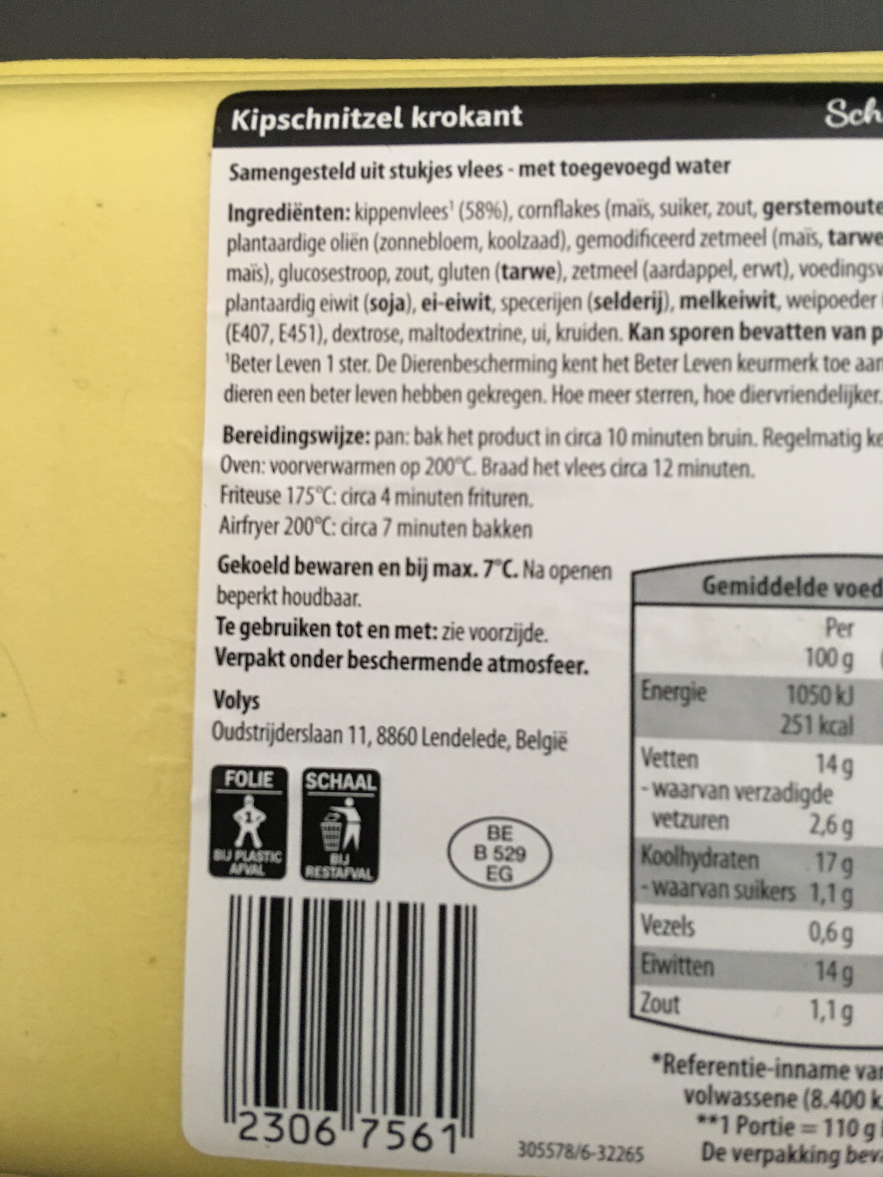 Kipschnitzel - Recyclinginstructies en / of verpakkingsinformatie