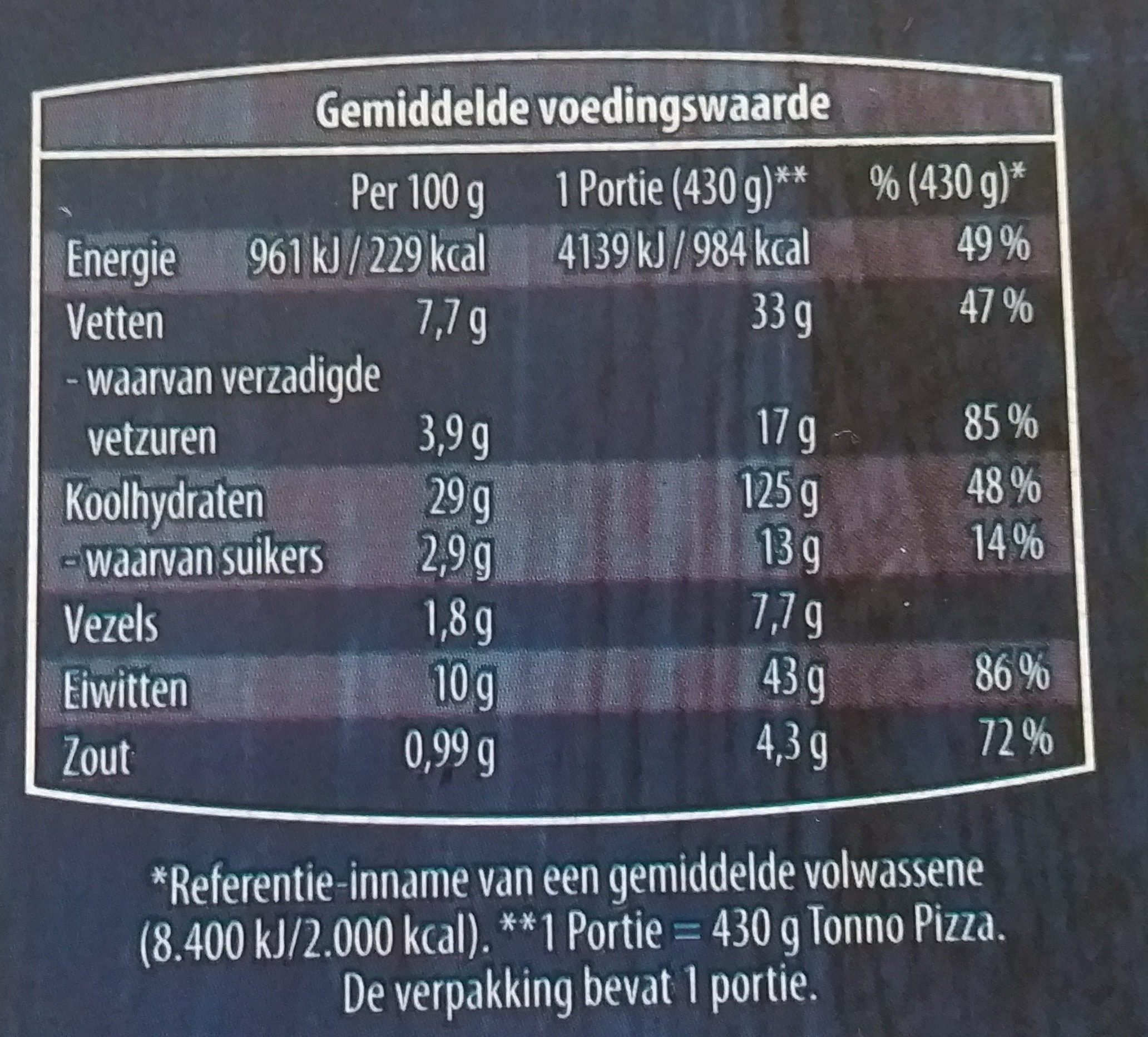 Verse Pizza Tonno - Voedingswaarden