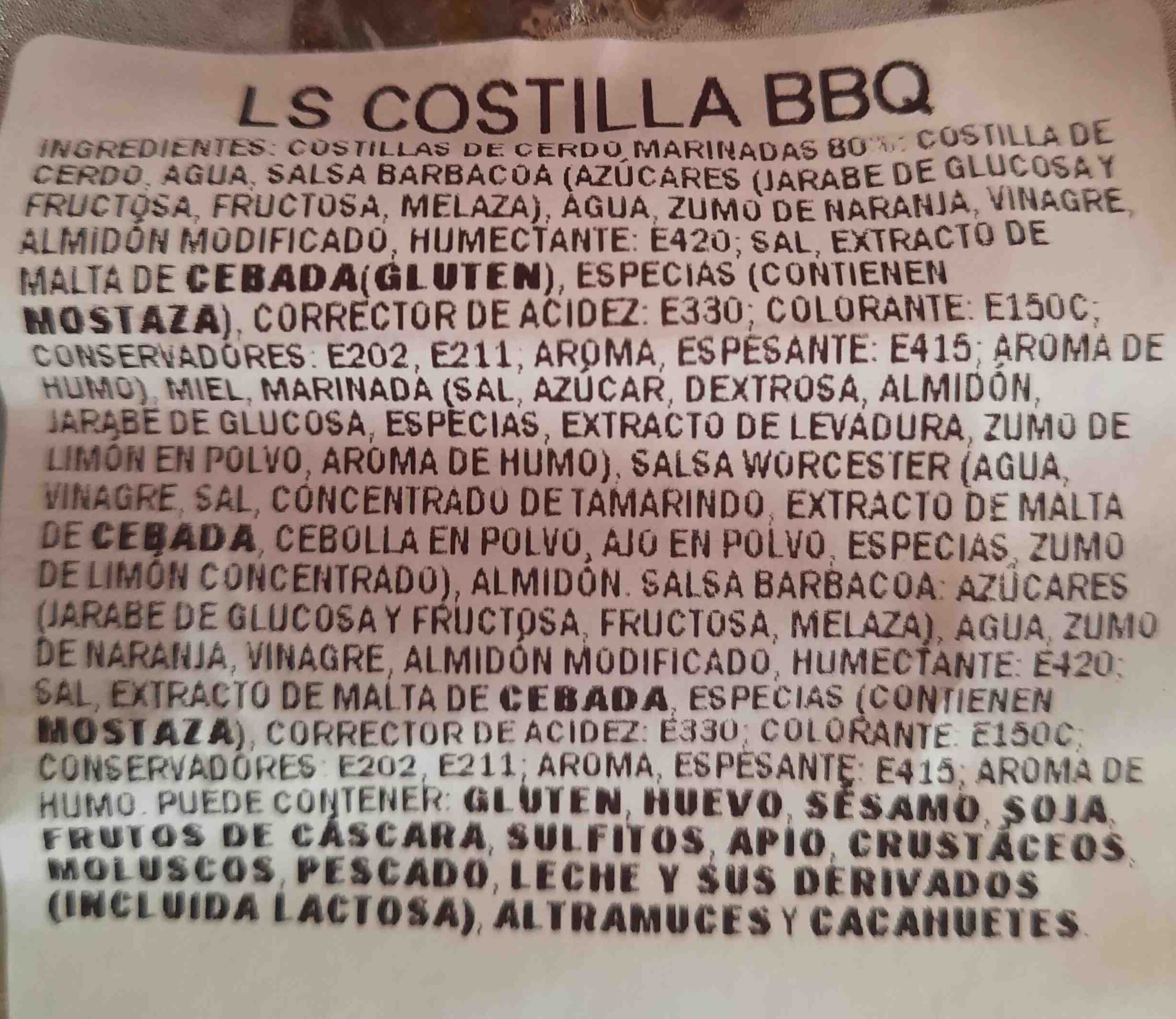 Costillas BBQ - Ingrediënten - es