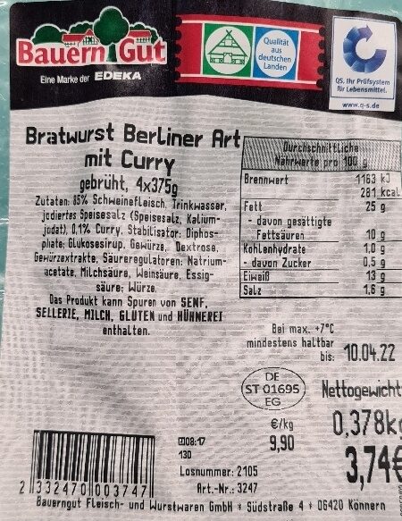 Bratwurst Berliner Art mit Curry - Product - de