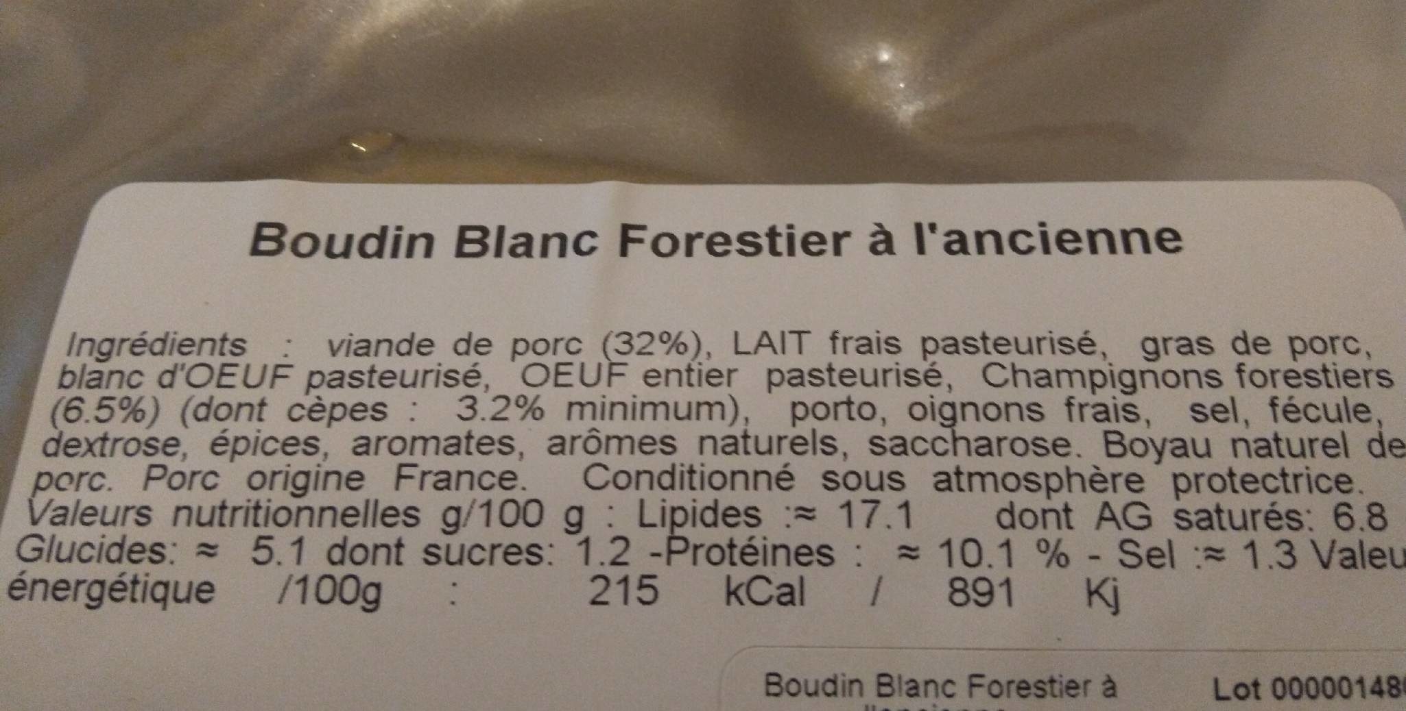 Boudin blanc forestier à l'ancienne - Ingrediënten - fr