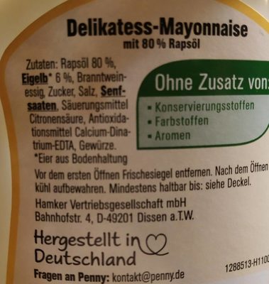 Delikatess-Mayonnaise, mit 80% Rapsöl - Zutaten - fr