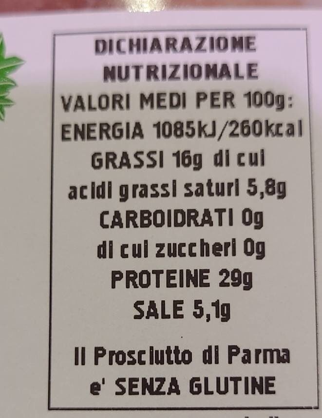 Prosciutto di Parma  dop - Voedingswaarden - it