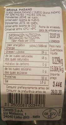 Queso Grana Padano - Nutrition facts - es