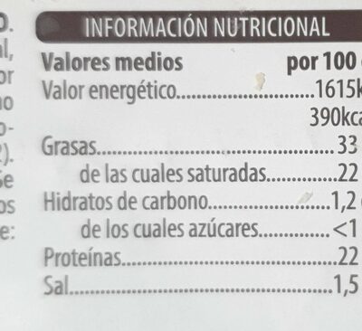 Valle de San Juan - Información nutricional