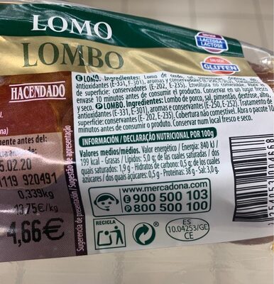 Lomo - Tableau nutritionnel
