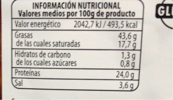Chorizo Cebo Iberico - Nutrition facts - es