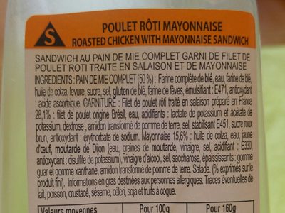 Daunat Poulet rôti mayonnaise - المكونات - fr