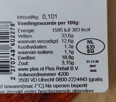 Chorizo pamplona - Nutrition facts - nl