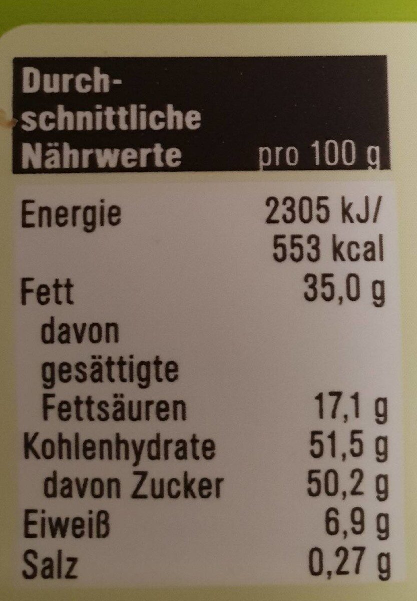 Alpenmilch Nuss-schokolade - Nährwertangaben