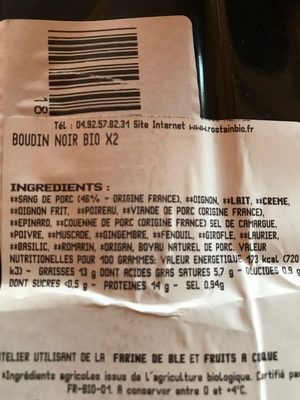 Boudin noir aux oignons - Ingredients - fr