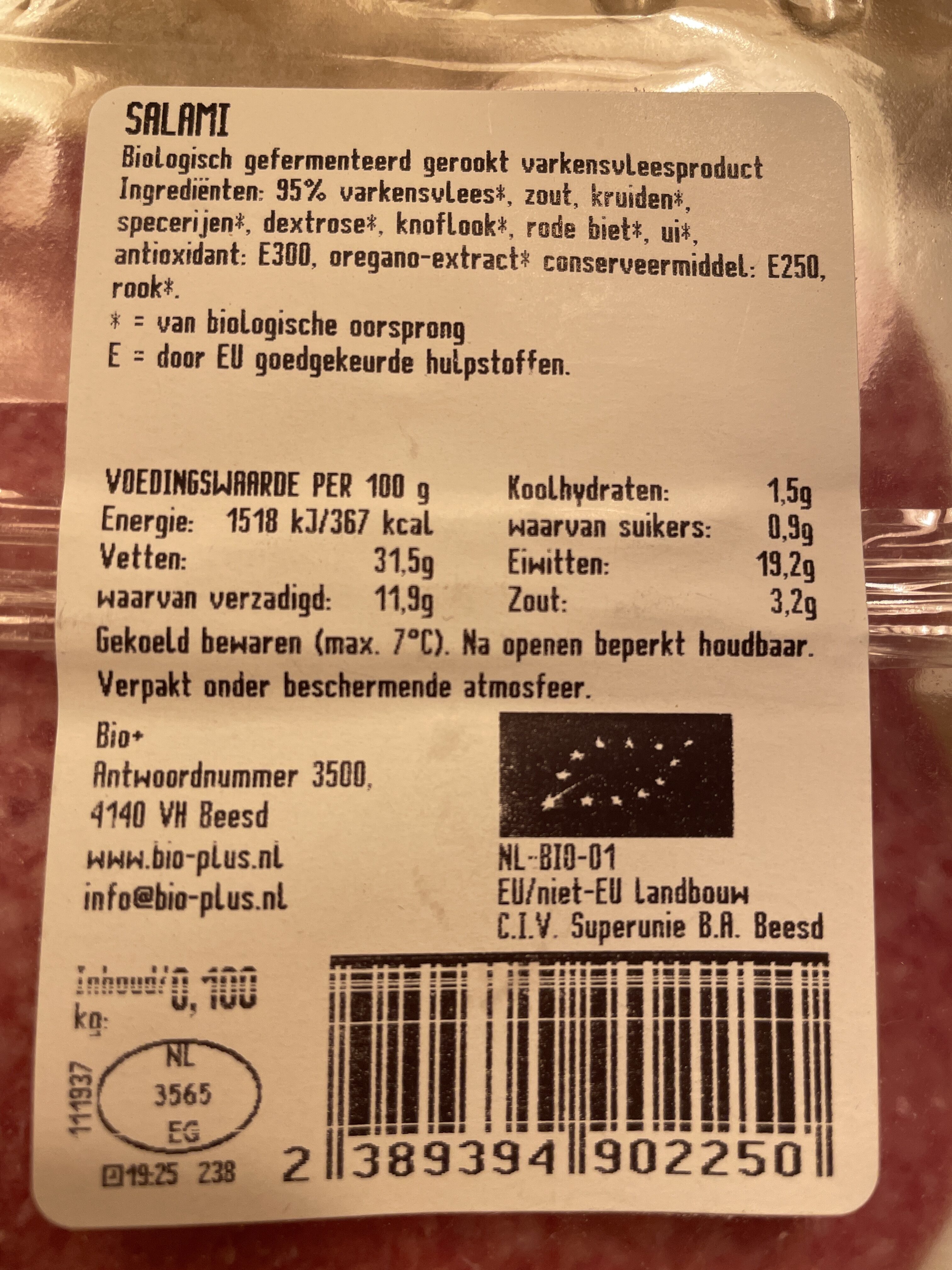 Bio+ Salami - Recycling instructions and/or packaging information