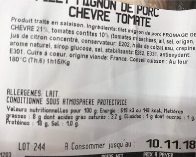 Filet mignon de porc chèvre tomate - Ingredients - fr