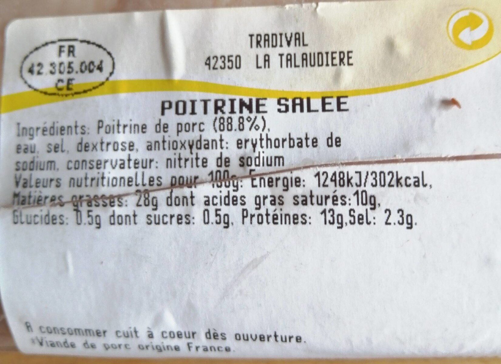 Poitrine salée - Nutrition facts - fr