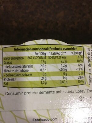 Atún claro en aceite de oliva - Nutrition facts