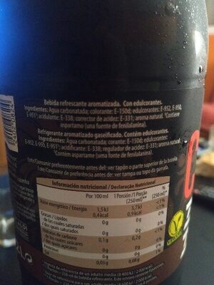 Cola zero zero - Ingredients - es
