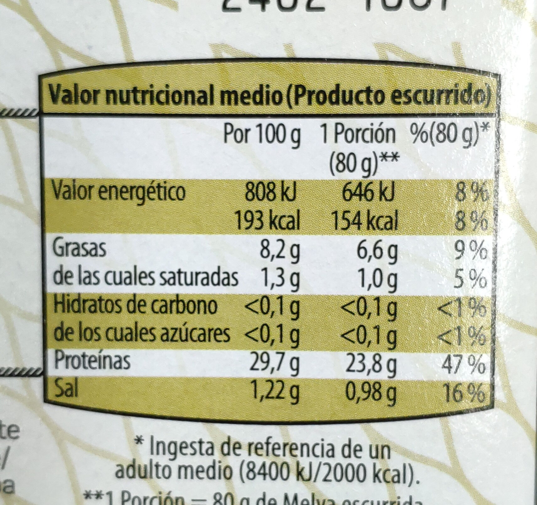 Melva en aceite de oliva - Nutrition facts - es