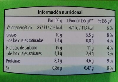 Veggieburger Verdura - Información nutricional