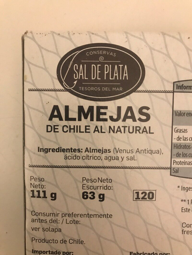 Almejas de Chile al natural - Ingredients - es
