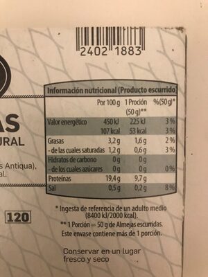 Almejas de Chile al natural - Nutrition facts - es