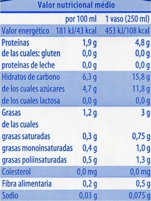 Bebida de soja y arroz - Tableau nutritionnel - es