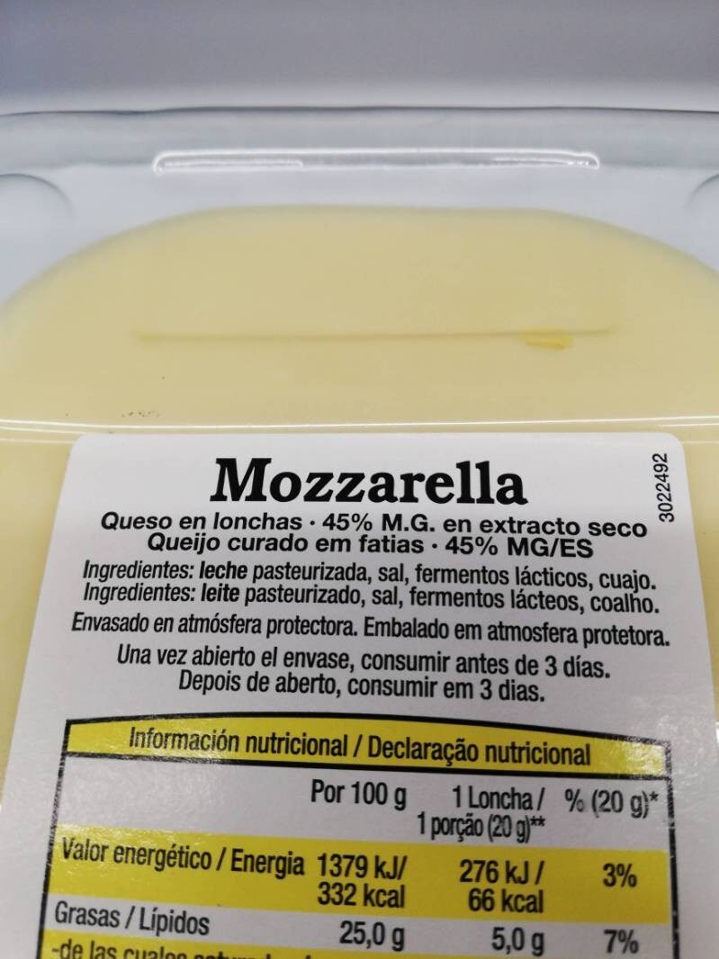 Mozzarella - Ingredients - es