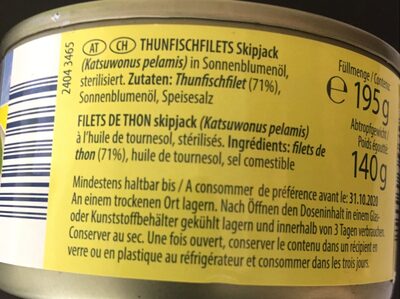 Filetti di tonno in olio di semi di girasole - Ingrediënten - fr