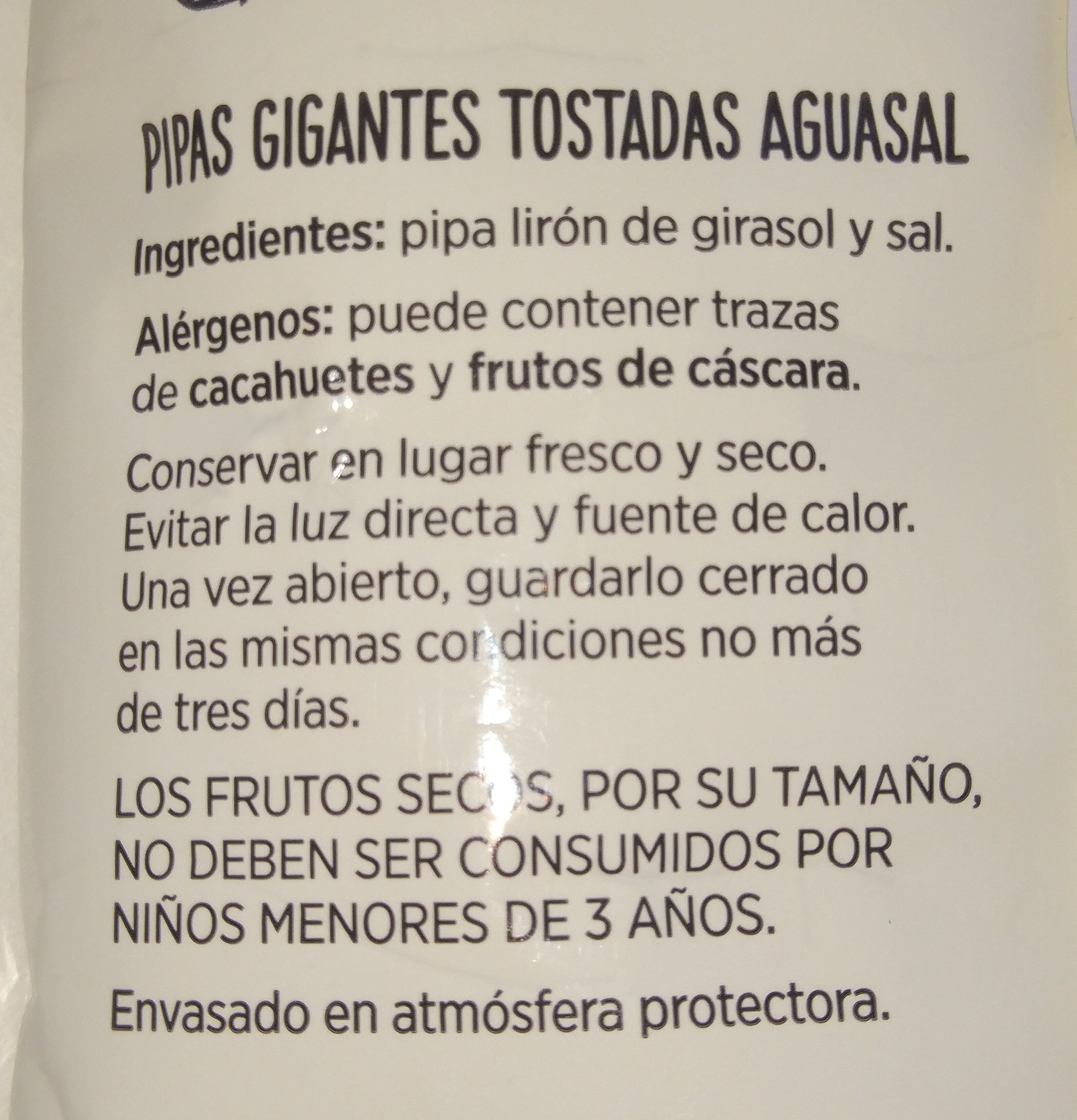 Pipas Gigantes Aguasal - Ingredients - es