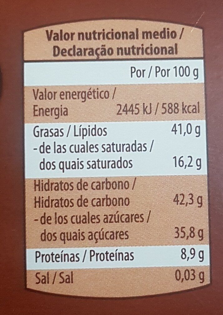 Tablette de chocolat amande - Informació nutricional - es