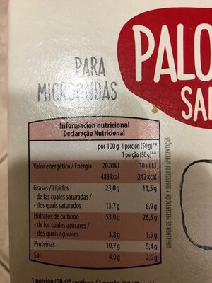 Palomitas saladas - Información nutricional