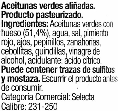 Aceitunas aliñadas Gazpacha - Ingredients - es