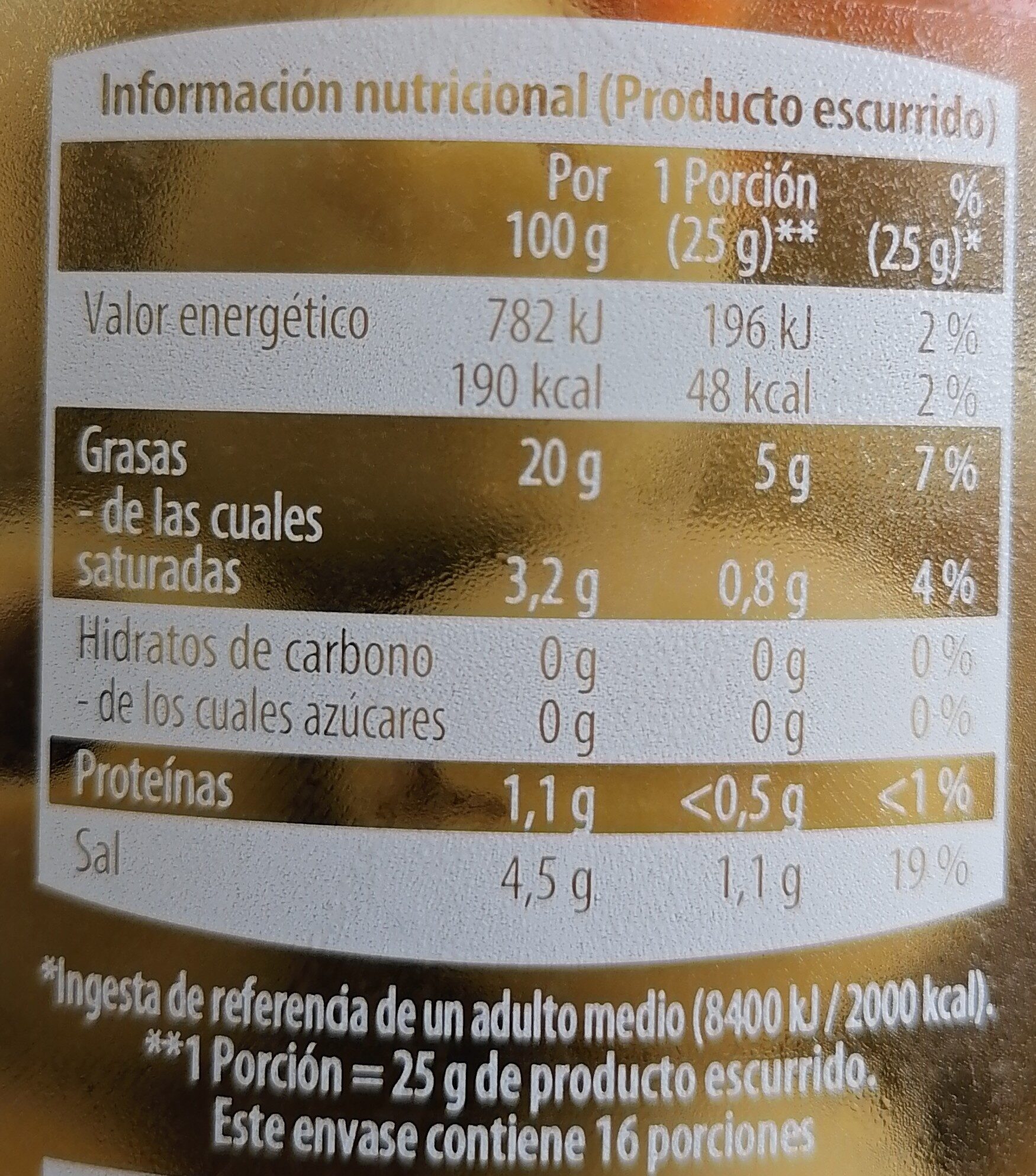 Aceituna gordal deshuesada aliñada - Nutrition facts - es