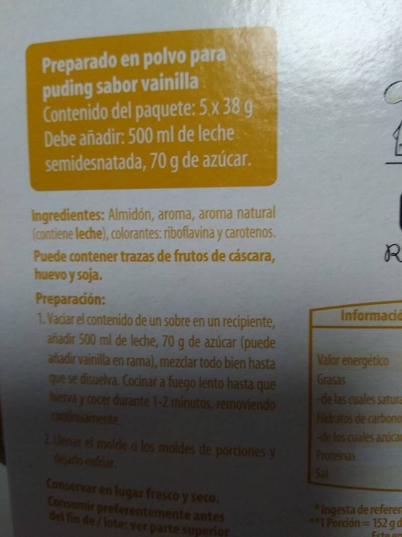 Puding vainilla - Ingredients - es