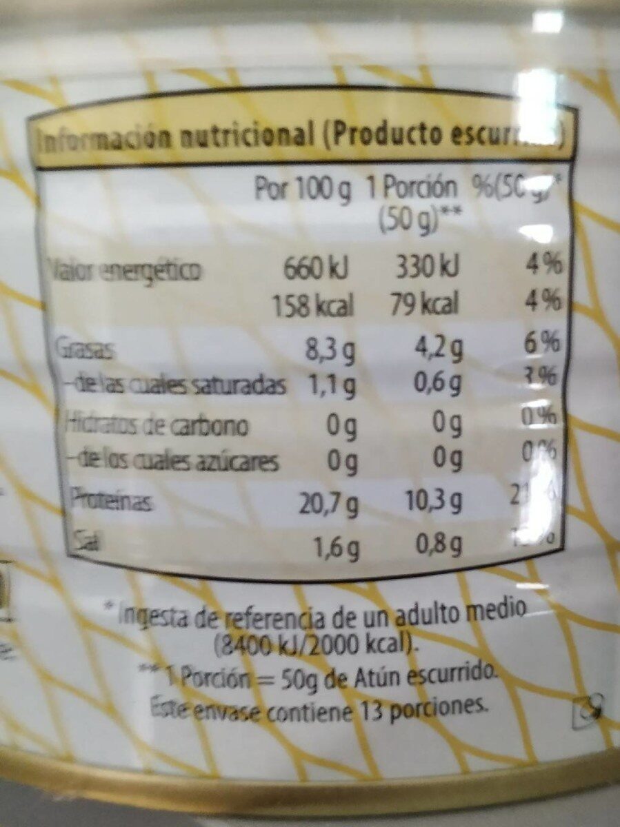 Atún en aceite de girasol - Nutrition facts - es