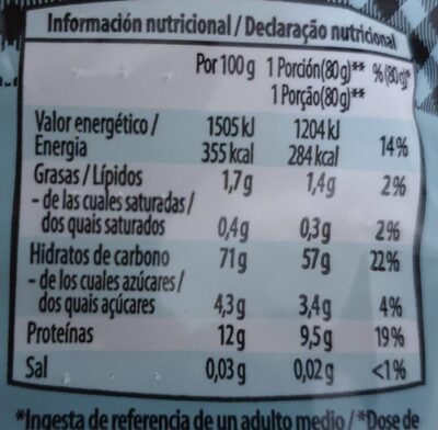 Fideo Medio - Nutrition facts - es