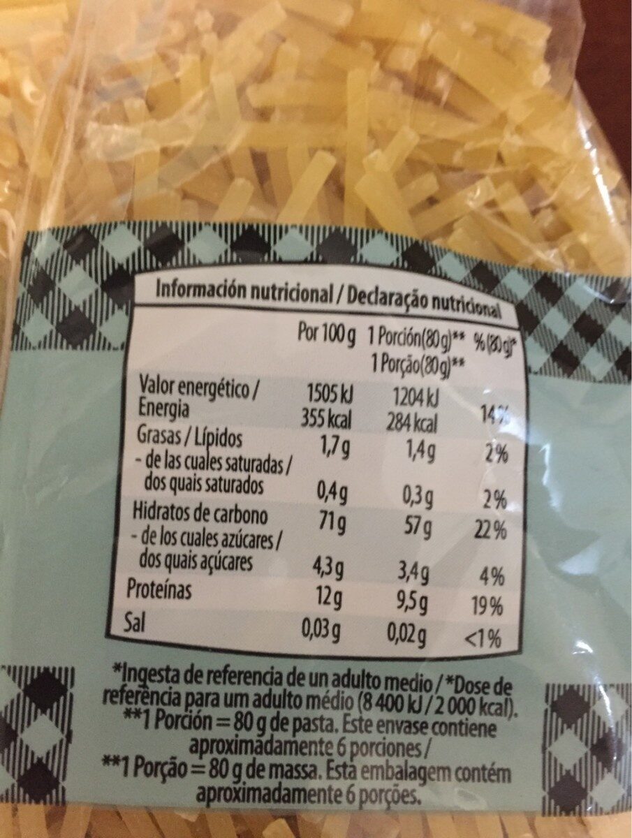 Fideo grueso - Nutrition facts - es