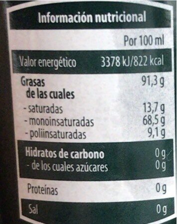 Aceite de Oliva Virgen Extra Ecologico - Tableau nutritionnel - es